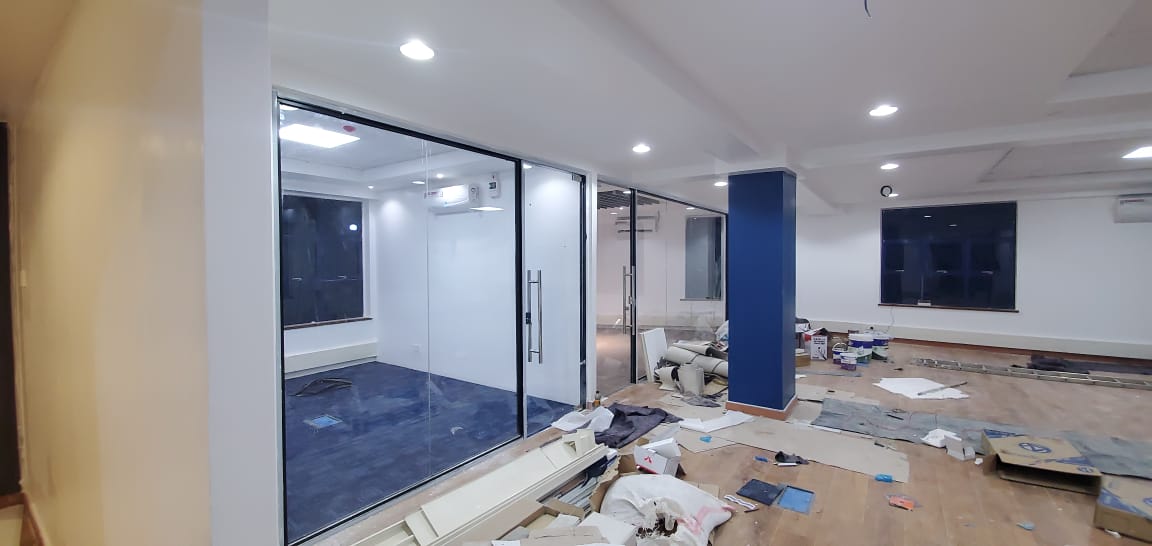BestLink Fabricators installing glass and aluminium office partitions